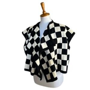 Escada Margaretha Ley Black Ivory Checkerboard Knit Vest Cardigan EU 34